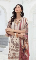 • Embroidered and Digital Printed Lawn Front • Digital Printed Lawn Back and Sleeves • Digital Printed Crinkle Bamber • Chiffon Dupatta • Dyed Cotton Trouser