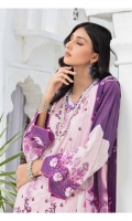 • Embroidered and Digital Printed Lawn Front • Digital Printed Lawn Back and Sleeves • Digital Printed Crinkle Bamber • Chiffon Dupatta • Dyed Cotton Trouser