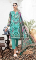 • Embroidered and Digital Printed Lawn Front • Digital Printed Lawn Back and Sleeves • Digital Printed Crinkle Bamber • Chiffon Dupatta • Dyed Cotton Trouser