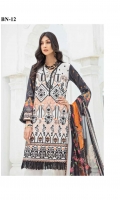 • Embroidered and Digital Printed Lawn Front • Digital Printed Lawn Back and Sleeves • Digital Printed Crinkle Bamber • Chiffon Dupatta • Dyed Cotton Trouser