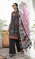 • Embroidered and Digital Printed Lawn Front • Digital Printed Lawn Back and Sleeves • Digital Printed Crinkle Bamber • Chiffon Dupatta • Dyed Cotton Trouser