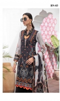 • Embroidered and Digital Printed Lawn Front • Digital Printed Lawn Back and Sleeves • Digital Printed Crinkle Bamber • Chiffon Dupatta • Dyed Cotton Trouser