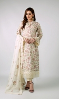 Shirt: Embroidered Lawn - 2.5 Meter Dupatta: Embroidered Chiffon - 2.5 Meter Shalwar: Plain Cambric - 2.5 Meter