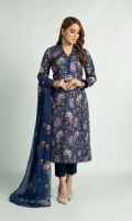 Shirt: Embroidered Lawn - 2.5 Meter Dupatta: Embroidered Chiffon - 2.5 Meter Shalwar: Plain Cambric - 2.5 Meter