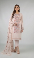 Shirt: Embroidered Lawn - 1 Meter Back: Embroidered Lawn - 1.5 Meter Dupatta: Embroidered Chiffon - 2.5 Meter Shalwar: Plain Cambric - 2.5 Meter