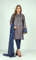 Shirt: Embroidered Lawn - 1.25 Meter Back: Embroidered Lawn - 1.75 Meter Dupatta: Embroidered Chiffon - 2.5 Meter Shalwar: Plain Cambric - 2.5 Meter