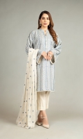 Shirt: Embroidered Cotton Karandi - 2.5 Meter Dupatta: Embroidered Chiffon Self - 2.5 Meter Shalwar: Plain Cotton Karandi - 2.5 Meter