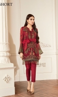 Embroidered Front  Embroidered Side Panel Embroidered Sleeves Plain Back Embroidered Sleeves Patch Embroidered Front Patch Embroidered Back Patch Embroidered Trouser Patch Embroidered Net Dupatta Trousers