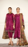 Embroidered Front (1 Yard) Plain Back (1 Yard) Embroidered Sleeves (0.72 Yards) Embroidered Sleeves Patch (Chiffon) (1.10 Yards) Embroidered Sleeves Patch (Silk) (1.10 Yards) Embroidered Front and Back Patch (2 Yards) Embroidered Net Dupatta (3 Yards) Dyed Silk Trousers (2.50 Yards)