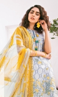 Embroidered Lawn Front Digital Printed Lawn Back And Sleeves Embroidered Front Patch Embroidered Trousers Patch Digital Printed Chiffon Dupatta Dyed Cambric Lawn Trouser