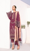Embroidered Jacquard Lawn Front Embroidered Jacquard Lawn Side Panel Embroidered Jacquard Lawn Sleeves Plain Jacquard Back Embroidered Neckline Patch Embroidered Back Patch Embroidered Sleeves Patch Embroidered Front And Back Patches (2) Embroidered Front Patch Dyed Jamawar Jacquard Dupatta Dyed Cambric Lawn Trouser