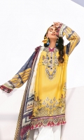 Embroidered Lawn Front Embroidered Lawn Side Panel Digital Printed Lawn Back+Sleeves Embroidered Neckline Patch Embroidered Front Patches (2) Embroidered Trousers Patch Digital Printed Chiffon Dupatta Dyed Cambric Lawn Trouser