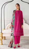Embroidered Lawn Front Panel Embroidered Lawn Side Panel Plain Lawn Back Embroidered Lawn Sleeves Embroidered Sleeves Patches Embroidered Back & Front Patches (02) Digital Printed Silk Dupatta Dyed Cambric Lawn Trouser