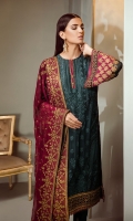 Embroidered Front Panel Embroidered Side Panels (2) Embroidered Sleeves Embroidered Sleeves Patch (2) Embroidered Front and Back Patches Plain Back Embroidered Trousers Patch Silk Trousers Embroidered Chiffon Dupatta