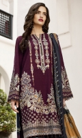 Embroidered Jacquard Lawn Front  Embroidered Jacquard Lawn Sleeves  Digital Printed Lawn Back  Embroidered Sleeves Patch  Embroidered Front Patch  Dyed Cambric Lawn Trousers  Digital Printed Silk Dupatta