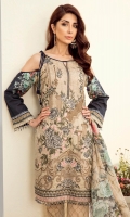 Embroidered Digital Printed Lawn Front Digital Printed Lawn Back & Sleeves Embroidered Front Border Patch Digital Printed Pure Chiffon Dupatta Printed Cambric Lawn Trousers Embroidered Trousers Patch