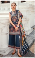 Embroidered Lawn Front (0.68 Yards)  Embroidered Lawn Side Panel (0.32 Yards)  Digital Printed Lawn Back (1.30 Yards)  Embroidered Lawn Sleeves (0.12 Yards)  Embroidered Sleeves Patch (02) (1.10 Yards Each)  Embroidered Front Patch (1.10 Yards)  Embroidered Front Patch (1 Yard)  Printed Pure Silk Dupatta (2.70 Yards)  Dyed Cambric Lawn Trousers (2.70 Yards)