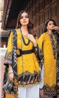 Embroidered Lawn Front (0.95 Yards)  Embroidered Lawn Sleeves (0.72 Yards)  Digital Printed Lawn Back (1.30 Yards)  Embroidered Sleeves Patches (2) (1.25 Yards Each)  Embroidered Neckline Patch (01 Pc)  Embroidered Front Patches (2) (1.10 Yards Each)  Embroidered Front And Back Patch (1.80 Yards)  Printed Pure Silk Dupatta (2.10 Yards)  Dyed Cambric Lawn Trousers (2.70 Yards)  Embroidered Trousers Side Patch (2.50 Yards)  Embroidered Trousers Patch (1.10 Yards)