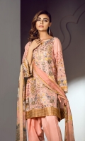 Embroidered Swiss Lawn Front Embroidered Swiss Lawn Side Panel Embroidered Swiss Lawn Sleeves Plain Swiss Lawn Back Embroidered Sleeves Patch Embroidered Front & Back Patch Dyed Cambric Lawn Trousers Digital Print Chiffon Dupatta