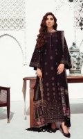 Embroidered Swiss Lawn Front Body Embroidered Swiss Lawn Front Panel Embroidered Swiss Lawn Side Panel Plain Swiss Lawn Back Embroidered Swiss Lawn Sleeves Embroidered Sleeves Patches Embroidered Neckline Patch Embroidered Front + Back Patch Embroidered Chiffon Dupatta Embroidered Chiffon Dupatta Patches (2) Dyed Cambric Lawn Trouser