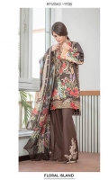 Chiffon Dupatta: 2.5 M Cambric Front Printed: 1.1 M Cambric Back Printed: 1.1 M Cambric Sleeves Printed: 0.6 M Cambric Dyed Pants: 2.5 M Embroidered Front Border: 0.7 M Embroidered Pant Motifs: 2 P Embroidered Neckline