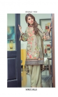 Chiffon Dupatta: 2.5 M Cambric Front Printed: 1.1 M Cambric Back Printed: 1.1 M Cambric Sleeves Printed: 0.6 M Cambric Dyed Pants: 2.5 M Embroidered Pant Border: 1.0 M Embroidered Neckline