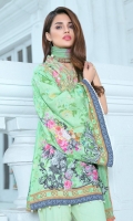 Chiffon Dupatta Printed: 2.5 M Khaddar Front Printed: 1.1 M Khaddar Back Printed: 1.1 M Khaddar Sleeves Printed: 0.6 M Khaddar Dyed Pants: 2.5 M Embroidered Neckline Patti: 0.9M Embroidered Front Motifs: 2 Pc Embroidered Pant Border: 1.0 M