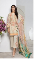 Chiffon Printed Dupatta: 2.5 M Lawn Front Printed: 1.1 M Lawn Back Printed: 1.1 M Lawn Sleeves Printed: 0.6 M Dyed Pants: 2.5 M Embroidered Neckline Patti: 0.8 M Embroidered Front Border: 0.6 M Embroidered Pant Motifs: 2 Pc