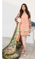 Silk Printed Dupatta: 2.5 M Lawn Front Printed: 1.1 M Lawn Back Printed: 1.1 M Lawn Sleeves Printed: 0.6 M Dyed Pants: 2.5 M Embroidered Neckline: 1 Pc Embroidered Front Border: 0.6 M Embroidered Pant Motifs: 2 Pc