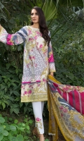 Printed Shirt: 2.9 M Dyed Pants: 2.5 M Printed Chiffon Dupatta: 2.5 M Embroidered Neckline: 1 Pc Embroidered Pants Motifs: 2 Pc