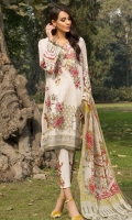 Printed Shirt: 2.9 M Dyed Pants: 2.5 M Printed Chiffon Dupatta: 2.5 M Embroidered Neckline: 1 Pc Embroidered Pants Motifs: 2 pc
