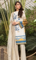Printed Shirt: 2.9 M Dyed Pants: 2.5 M Embroidered Net Dupatta: 2.5 M Embroidered Neckline Motif: 1 Pc
