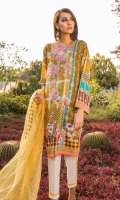 Printed Shirt: 2.9 M Dyed Pants: 2.5 M Embroidered Net Dupatta: 2.5 M Embroidered Neckline: 1 Pc