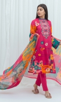 2.9 Mtrs Printed Lawn Shirt With Embroidery 2.5 Mtrs Printed Blended Chiffon Dupatta 2.5 Mtrs Dyed Pants