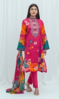 2.9 Mtrs Printed Lawn Shirt With Embroidery 2.5 Mtrs Printed Blended Chiffon Dupatta 2.5 Mtrs Dyed Pants