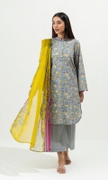 2.9 Mtrs Printed Lawn Shirt 2.5 Mtrs Printed Blended Chiffon Dupatta 2.5 Mtrs Dyed Pants