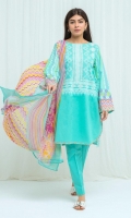 Printed Lawn Shirt: 2.9 M Printed Blended Chiffon Dupatta: 2.5 M Dyed Pant: 2.5 M