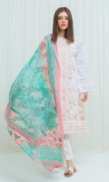 Printed Lawn Front With Embroidery: 1.14 M Printed Lawn Back: 1.14 M Printed Lawn Sleeves: 0.5 M Embroidered Border: 0.7 Digital Printed Blended Silk Dupatta: 2.5 M