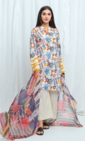 2.9 Mtrs Printed Lawn Shirt, 2.5 Mtrs Printed Blended Chiffon Dupatta