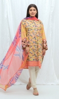 2.9 Mtrs Printed Lawn Shirt, 2.5 Mtrs Printed Blended Chiffon Dupatta