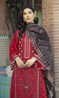 Dyed Embroidered Front 1.25 M Dyed Embroidered Back & Sleeves 1.75 M Jacquard Chunri Style Dupattaa 2.50 M Embroidered Lace 1 Yard Dyed Trouser  2.5 M