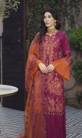 Dyed Jacquard Embroidered Front 1.25 M Dyed Jacquard Embroidered Back 1.25 M Dyed Jacquard Sleeves  0.7 Yard Dyed Embroidered Organza Dupatta 2.50 M Embroidered Lace For Sleeves 1 Yard Embroidered Daman Motif 1 Pc Dyed Trouser  2.5 M