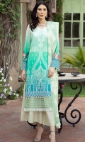 Digital Front Embroidered 1.25 M Digital Back & Sleeves 1.75 M Embroidered Chiffon Dupatta 2.50 M Dyed Trouser  2.5 M