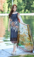 DYED LAWN FRONT EMBROIDERED: 1.25 MTR DIGITAL LAWN BACK SLEEVES: 1.75 MTR DIGITAL  CHIFFON  DUPATTA: 2.50 MTR DYED TROUSER  EMBROIDERED : 2.50 MTR EMBROIDERED DAMAN PATCH EMBROIDERED TROUSER LACE