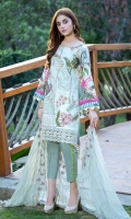 DYED LAWN FRONT EMBROIDERED: 1.25 MTR DIGITAL LAWN BACK SLEEVES: 1.75 MTR EMBROIDERED  CHIFFON  DUPATTA: 2.50 MTR DYED TROUSER  EMBROIDERED : 2.50 MTR TROUSER LACE