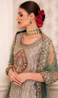 Fully Hand Embroidered Bridal With Velvet Applique Work And Kamdani.  Lama, Silk And Net Fabric  Cut-Straight Cut Shirt With Sides Open With Full Length Gown Underneath.