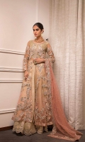 Two Tone Gown Filled With Floral Embroidery Paired  Hand Worked Lehnga And Dupatta  Net And Jamavar Shimmer Fabric  Cut-Front Open Gown With Inner And Lehnga