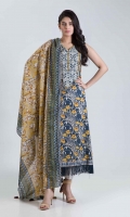 PRINTED LAWN SHIRT: 3.00 M  PRINTED LAWN DUPATTA: 2.50 M  EMBROIDERY NECKLINE