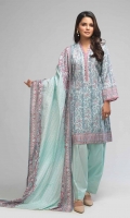 Printed Light Weight Khaddar Shirt: 3.00 M  Printed Light Weight Khaddar Dupatta: 2.50 M  Dyed Light Weight Khaddar Trouser: 2.00 M