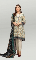 Printed Light Weight Khaddar Shirt: 1.70 M  Printed Light Weight Khaddar Dupatta: 2.50 M  Dyed Light Weight Khaddar Trouser: 1.80 M